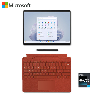 微软Surface Pro9 亮铂金+波比红带触控笔键盘盖 i7 16G 512G 二合一平板电脑 13英寸窄边框触控屏