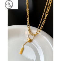 JiMi法式复古欧美风复古双层叠戴金属钛钢项链INS博主冷淡风颈链夸张