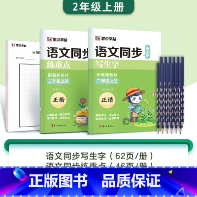 [2本+铅笔]二年级上册(含AI测评) [正版]字帖一年级二三年级上册小学生练字人教版语文同步练字帖四五六年级下册生字描