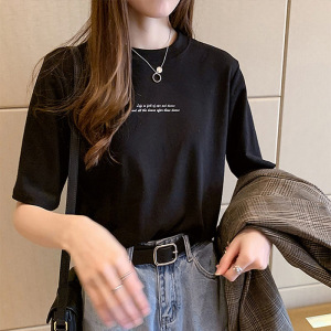 韩版夏季宽松圆领短袖T恤女字母印花女式上衣学生打底衫女装