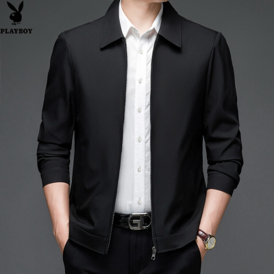 花花公子品牌春秋新款中老年男装夹克男士外穿翻领常规大码宽松外穿上衣