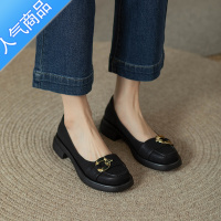 SUNTEK一脚蹬懒人乐福鞋春季女鞋新款2023马衔扣圆头粗低跟浅口单鞋