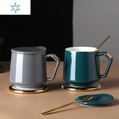 个性马克杯子带盖勺创意北欧家用ins简约办公室潮流陶瓷咖啡水杯三维工匠