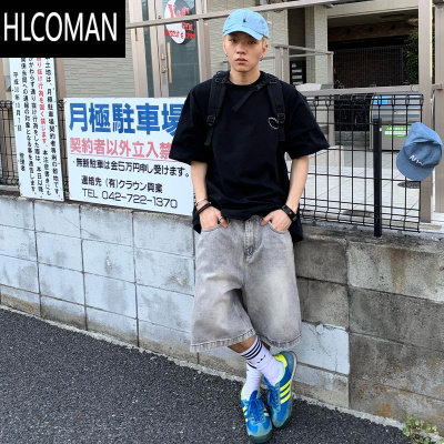 HLCOMAN富士见 日系复古牛仔短裤男宽松夏季直筒阔腿休闲水洗五分中裤潮