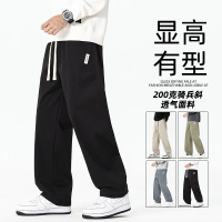 裤子男春秋新款宽松美式潮牌垂感直筒裤军绿休闲百搭卫裤运动长裤