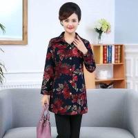 迪鲁奥(DILUAO)2021新款妈妈秋冬衬衫女中老年女春秋洋气中长款保暖风衣外套