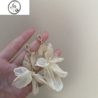 JiMi森系925银针绢纱花朵流苏耳环蝴蝶结耳钉韩国夸张长款气质耳饰