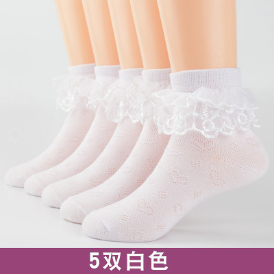 儿童花边袜女童袜夏季薄款春秋蕾丝公主白色春夏宝宝舞蹈袜子