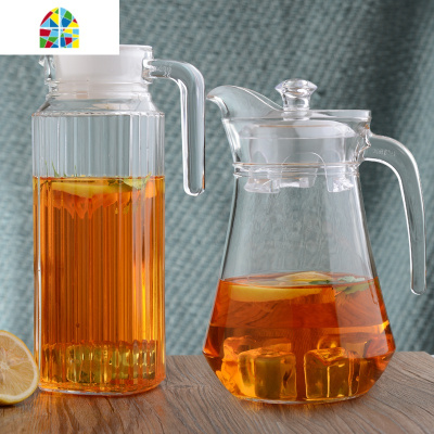 水壶玻璃冷水壶家用凉水壶耐热茶壶大容量凉开水壶凉茶凉水杯套装 FENGHOU 1鸭嘴壶+6矮四方烧水壶