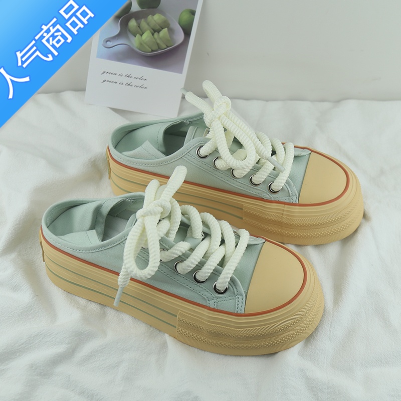 SUNTEKM家懒人帆布鞋女厚底百搭一脚蹬女鞋2023新款小众设计休闲板鞋