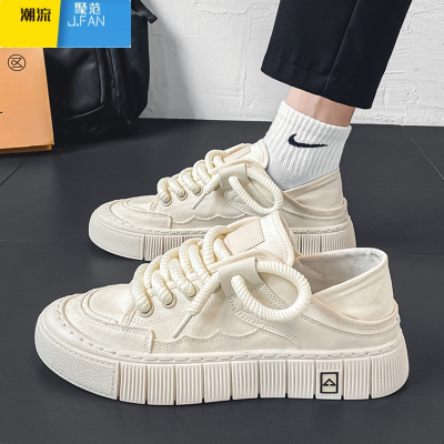 聚范帆布男鞋夏季透气懒人可踩后跟半拖鞋男士一脚蹬运动休闲小白板鞋