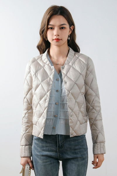 新款90绒简约内搭款女式羽绒菱形格圆领女装轻薄款羽绒服