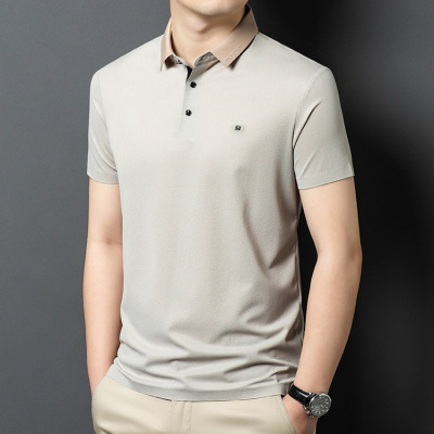 短袖POLO衫男T恤衫2025新款中年爸爸装夏季冰丝短袖父亲上衣