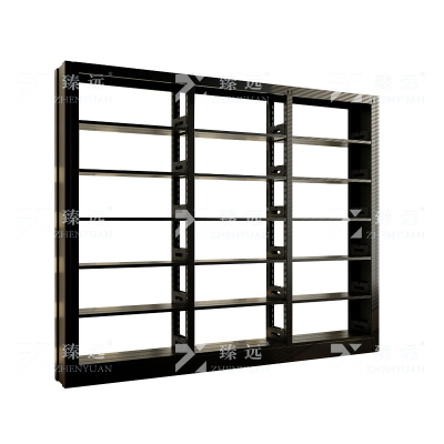 臻远 ZY4072608 钢制书架图书馆书架资料架 单面6层一列三组黑色 2800*300*2000