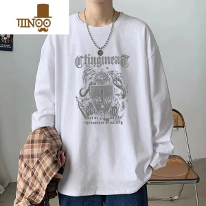 YANXU青少年长袖t恤男新款时尚休闲百搭体恤衫韩版宽松上衣ins