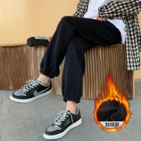 [1折价42.9元叠加优惠券]唐狮春秋季加绒运动裤女宽松休闲卫裤束脚黑色加绒保暖卫裤休闲长裤女