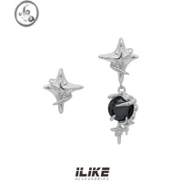 JiMi 缠绕星芒不对称耳钉小众设计感黑色锆石春夏耳环甜酷帅独特