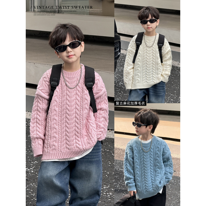 童酷儿童冬款湖州织里童装百搭宝宝针织衫纯色圆领男童毛衣潮