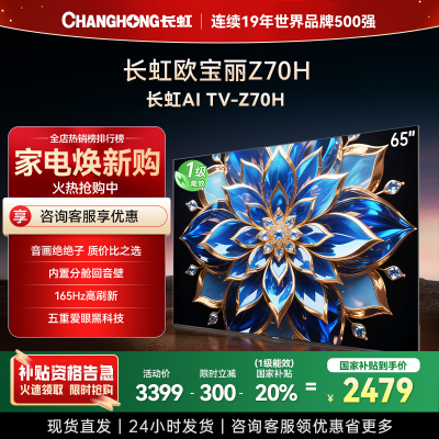 长虹欧宝丽65Z70H 内置分舱回音壁电视 双驱16晶MiniLED 云帆AI影像4K超高清平板液晶电视政府补贴
