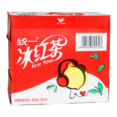 统一冰红茶柠檬味饮料2L*6瓶整箱大瓶装