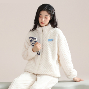 花花公子珊瑚绒睡衣女士秋冬长袖加绒加厚保暖套装2024新款家居服