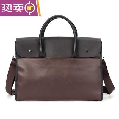 NEWLAKE潮牌复古男手提包韩版疯马皮街头男包背包斜跨包休闲公文包电脑包斜挎包男咖啡公文包