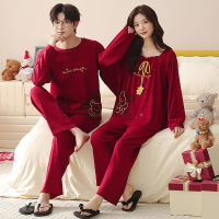情侣睡衣春秋冬季棉质本命年喜庆结婚红色一男士一女士家居服套装