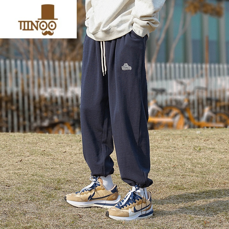 YANXU藏青色裤子男秋季日系复古潮牌宽松束脚卫裤青少年百搭休闲运动裤