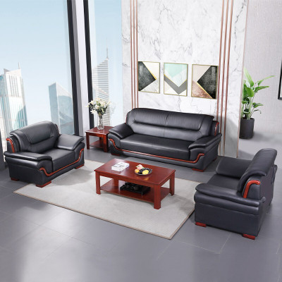 办公沙发会客接待沙发实木扶手沙发商务办公沙发西皮/牛皮