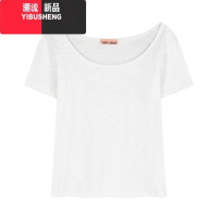 YIBUSHENG慵懒松弛感条纹斜肩短袖T恤女装季设计感小众露肩宽松休闲上衣