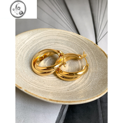 JiMi欧美ins小众简约设计耳圈金属圈圈交叉高级感潮人耳环气质耳饰女