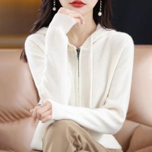 工厂 秋季新款拉链帽衫女士纯色卫衣针织衫连帽开衫宽松外套