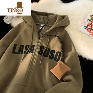 YANXU开衫卫衣男款连帽秋季宽松美式vibe高街痞帅夹克外套复古潮牌