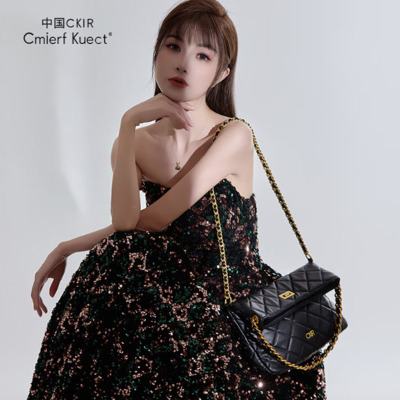 Cmierf Kuect(中国CKIR)软糯菱格单肩链条女包CKIR-B2137 经典黑