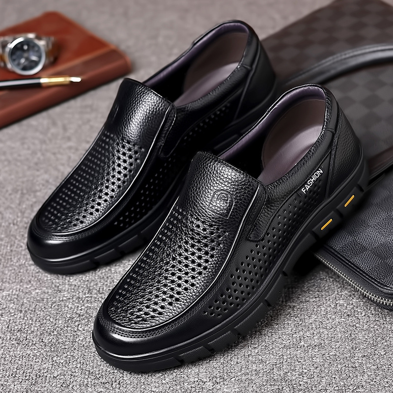 老人头层牛皮大码凉鞋47皮鞋48码男款洞洞男鞋真皮爸爸鞋