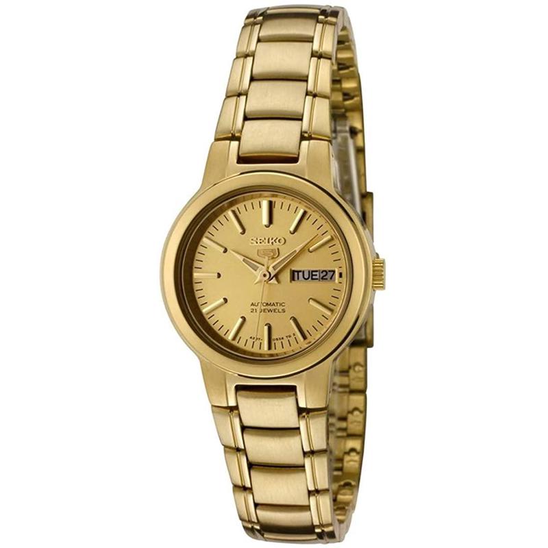 SEIKO女式自动机械表金钢表盘日历防水30米不锈钢表带