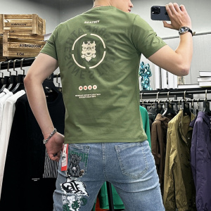 夏季新款修身弹力个性麒麟帅气丝光棉短袖T恤男半袖体恤上衣