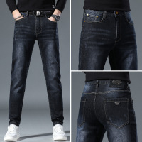 欧洲站秋季蓝色牛仔裤年新款男潮牌修身小脚弹力休闲长裤子男