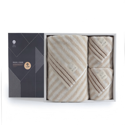 洁丽雅(Grace)抗菌浴巾套装礼盒纯棉柔软吸水大号毛浴巾 毛巾*2+浴巾*1 浅棕#W0846+W0640