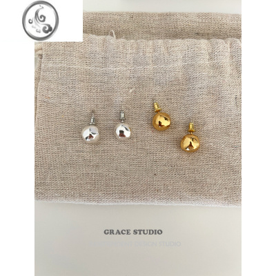 JiMiG/S小金球 凹凸感不规则金属小球耳钉女ins风博主同款时髦耳环