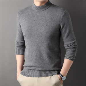 加厚羊毛衫男420g半高领秋冬季可机洗保暖纯色针织打底毛衣男款