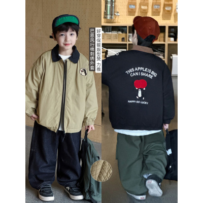 童酷男童冬季新款时尚企鹅刺绣宝宝外套拼色翻领加厚儿童棉服