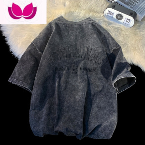 七斓210g水洗做旧t恤男夏天美式oversize短袖潮牌百搭高街体恤衫