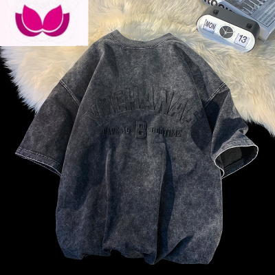 七斓210g水洗做旧t恤男夏天美式oversize短袖潮牌百搭高街体恤衫