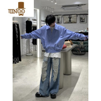 YANXU美式复古条纹衬衫男日系帅气百搭潮牌ins休闲外套情侣长袖