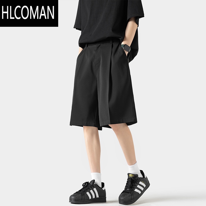 HLCOMAN摩根丝冰丝西装短裤男夏季薄款速干休闲中裤潮牌宽松五分裤子