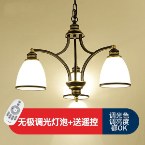 苏宁放心购 美式吊灯遥控变光LED客厅灯卧室餐厅灯北欧复古铁艺乡村欧式灯具