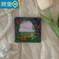 敬平晃晃的手绘馆油画棒玫瑰花小镜子女随身携带折叠双面便携化妆镜便携式用镜 玫瑰花下小王子