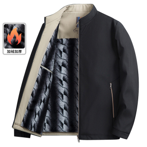 啄木鸟冬季男士新款行政夹克加绒夹棉爸爸装保暖冬季外套上衣服C