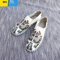 聚范老北京千层布鞋男刺绣潮流社会中国风透气帆布亚麻休闲男鞋一脚蹬